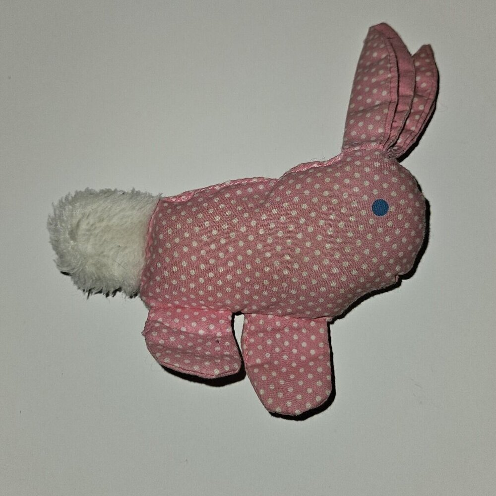 VTG Playskool Jammie Pies Pink White Polka Dot Bunny Rabbit Rattle Plush READ
